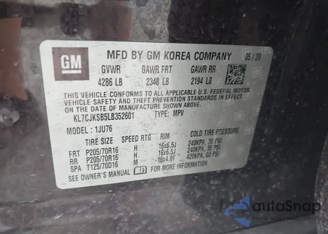 2020 Chevrolet Trax Fwd Ls from USA, damaged, VIN KL7CJKSB5LB352601